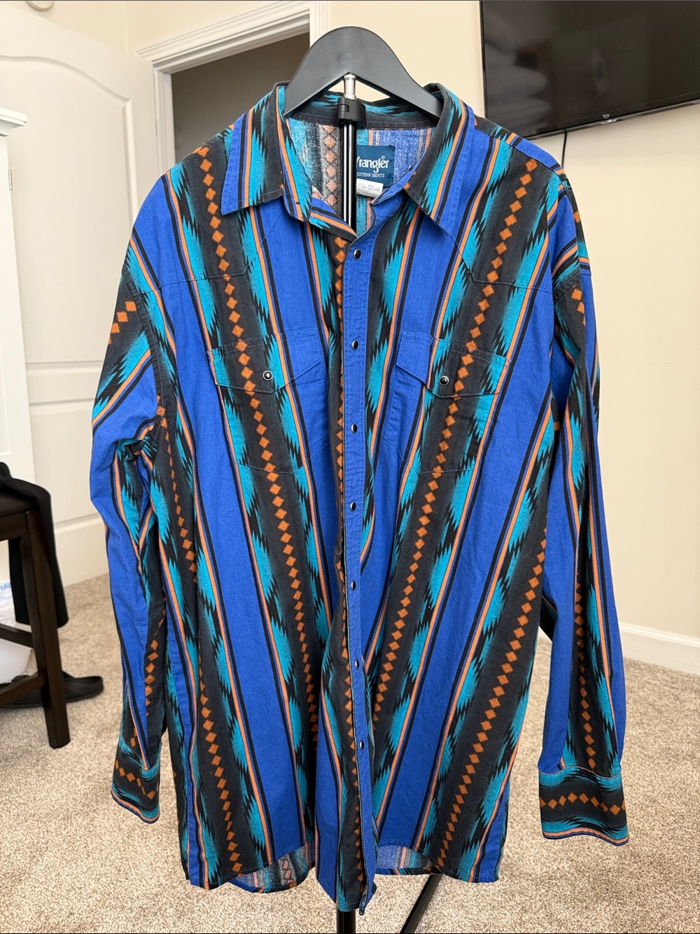 Wrangler Blue and Black Southwestern Stripe Shirt Jacket